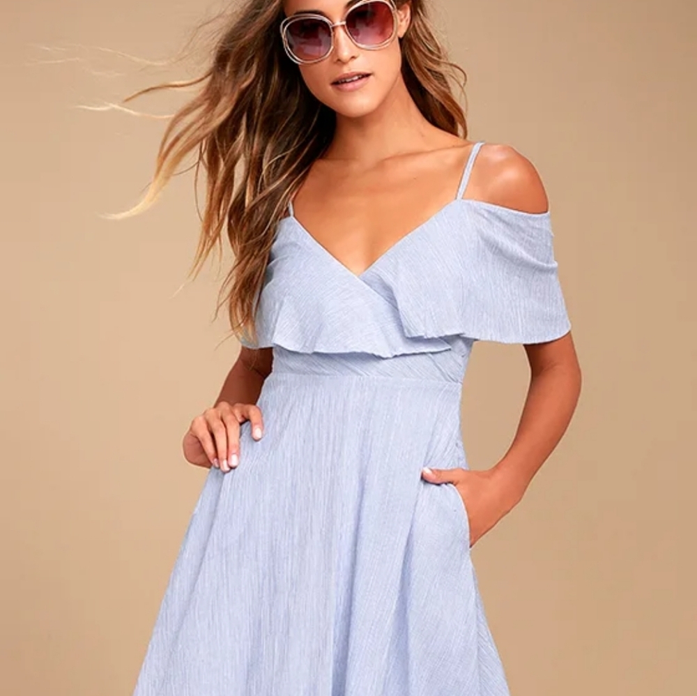 Lulu's Blue and White Ruffled A-Line Sundress